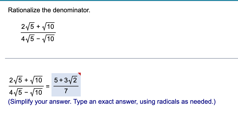 Solved Rationalize The Denominator. 45−1025+10 | Chegg.com