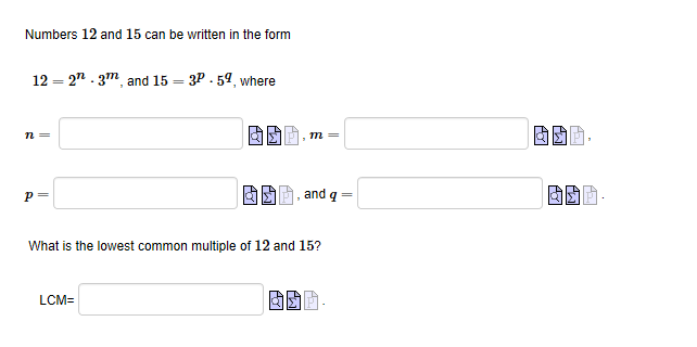 15x12 Math Solved Numbers 12 and 15 can be written in the form 12 = | Chegg.com
