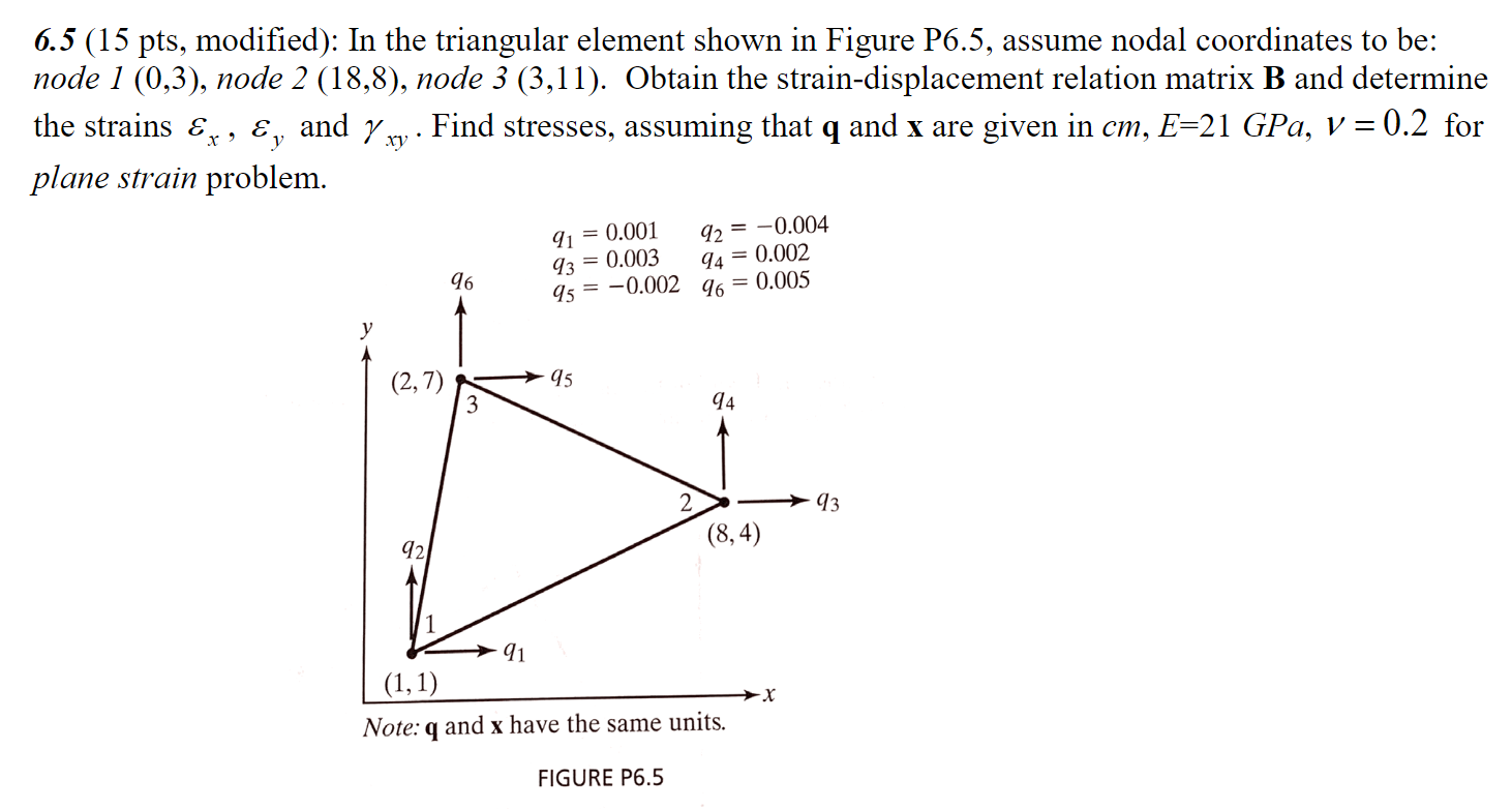 Solved 6.5 (15 pts, modified): In the triangular element | Chegg.com