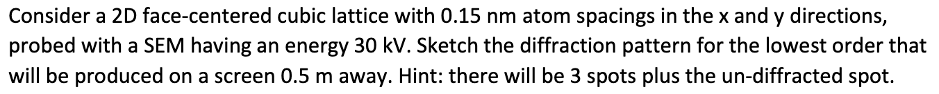 Solved Consider a 2D face-centered cubic lattice with 0.15nm | Chegg.com