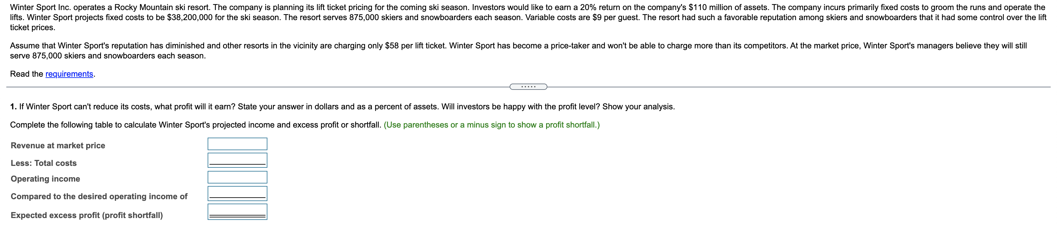 Solved Winter Sport Inc. operates a Rocky Mountain ski