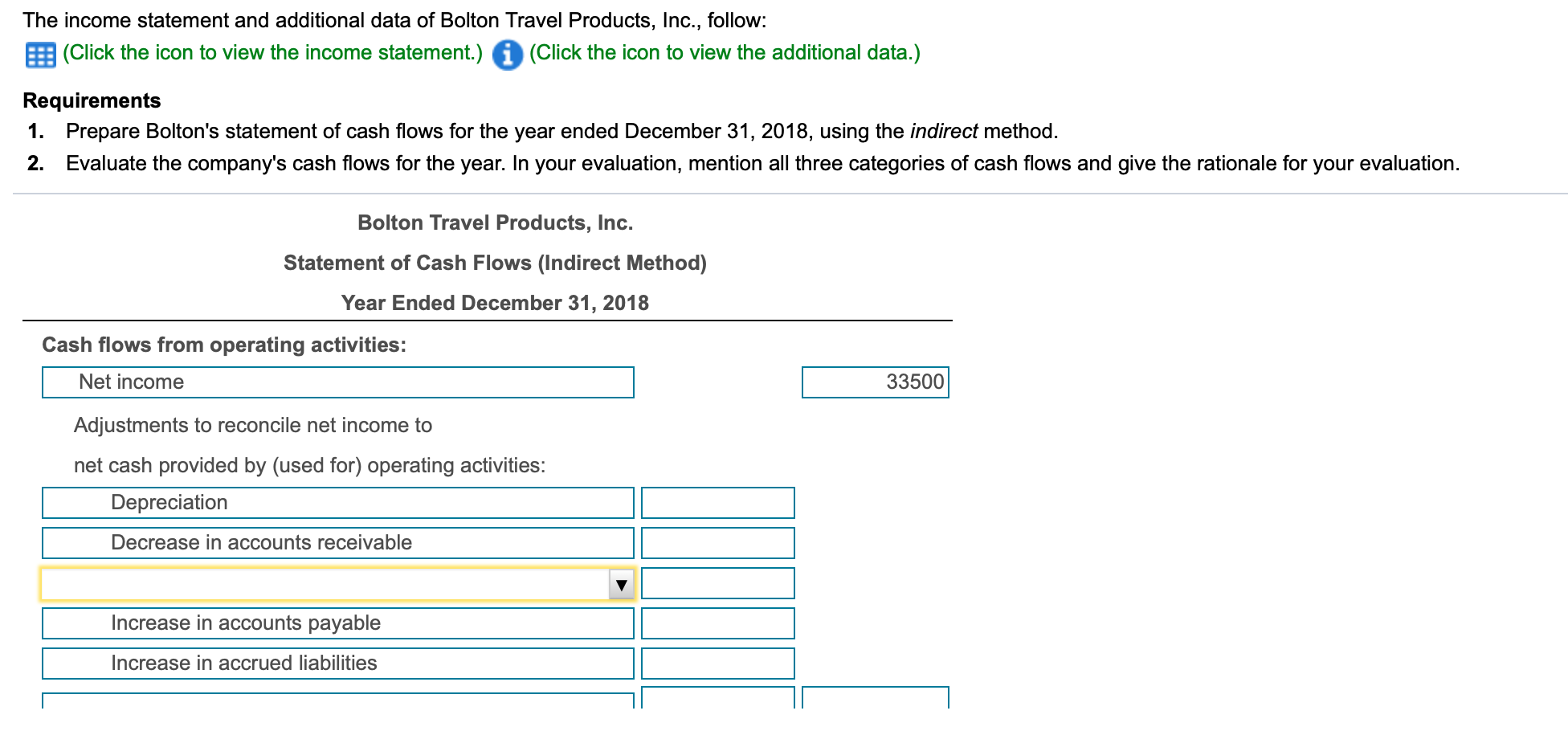 Solved The statement and additional data of Bolton