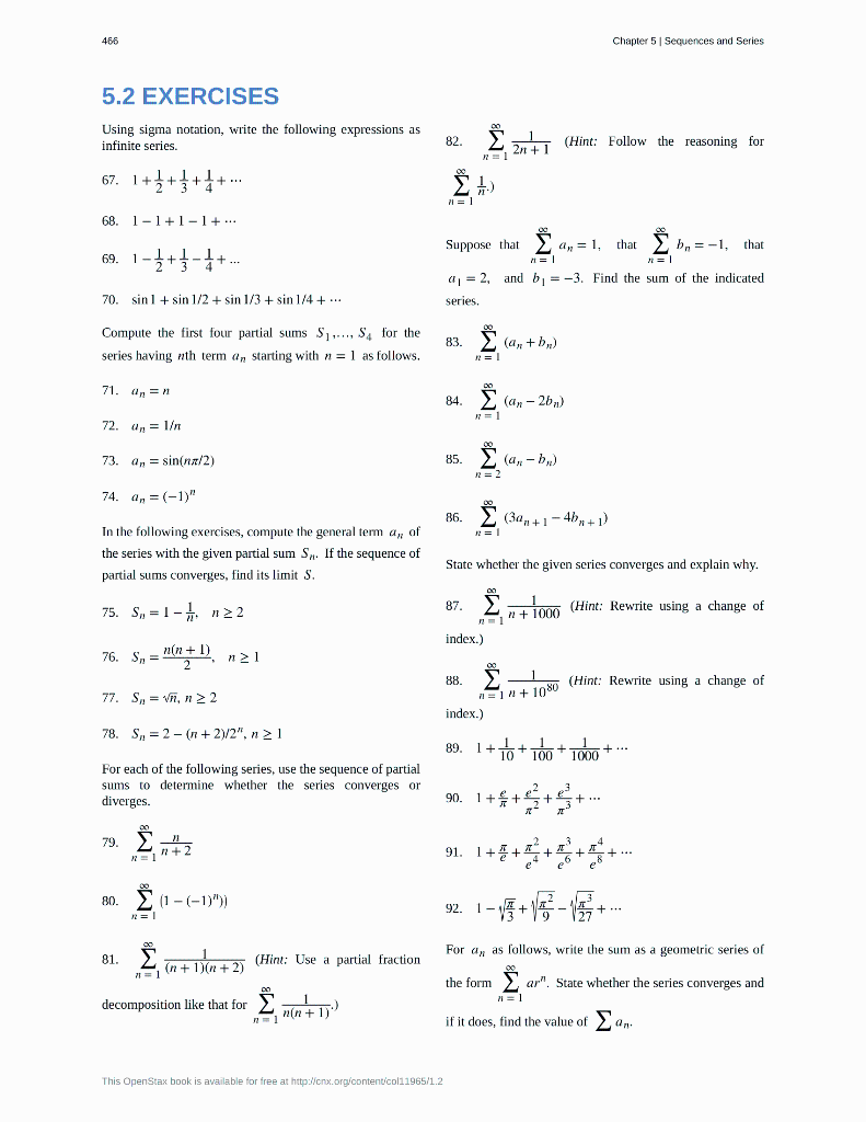 Solved 466 Chapter 51 Sequences and Series 5.2 EXERCISES | Chegg.com