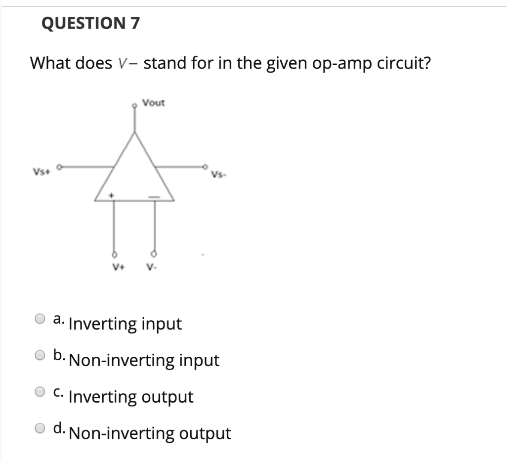 Solved QUESTION 7 What does V stand for in the given opamp
