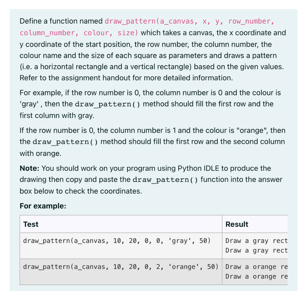 Solved Define a function named draw_pattern(a_canvas, x, y, | Chegg.com