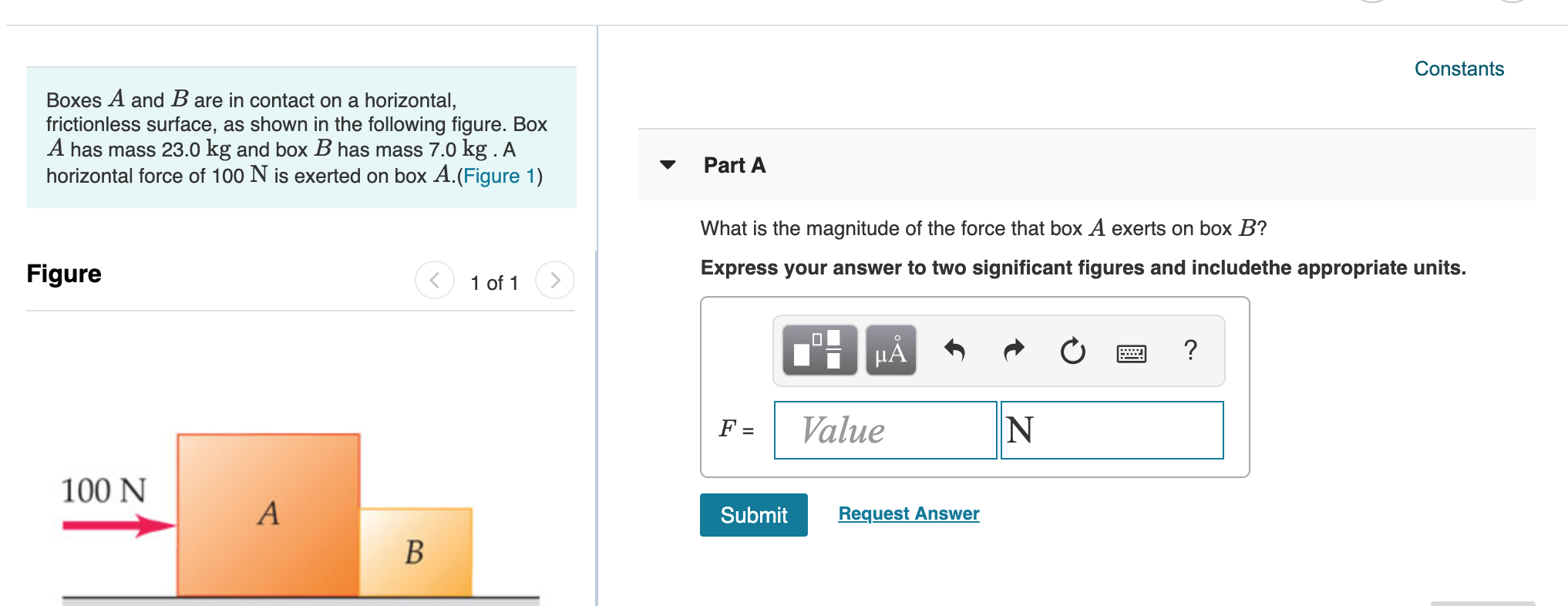 Solved Constants Boxes A and B are in contact on a