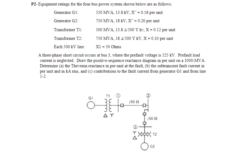 P2Equipment ratings for the fourbus power system