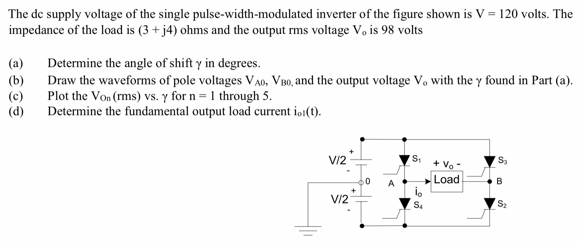 Solved The Dc Supply Voltage Of The Single Pulse Width Mo Chegg Com