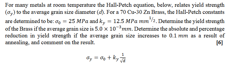 Solved For many metals at room temperature the Hall-Petch | Chegg.com