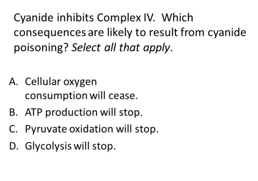 Solved Cyanide Inhibits Complex Iv. Which Consequences Are 