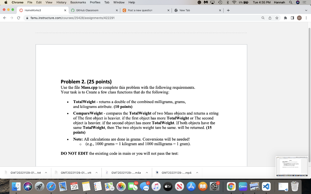 Solved Problem 2. (25 points) Use the file Mass.cpp to | Chegg.com