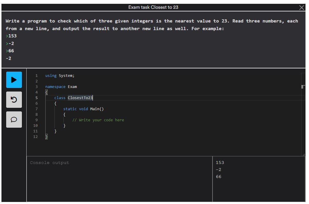 Solved ExamMM task Closest to 23 Use c#, Use the same | Chegg.com