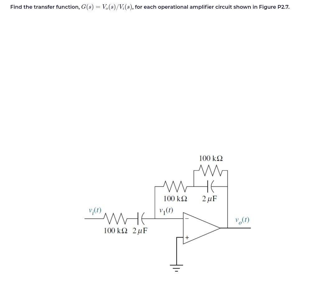 Solved Find the transfer function, G(s) = V.(s)/V/(s), for | Chegg.com