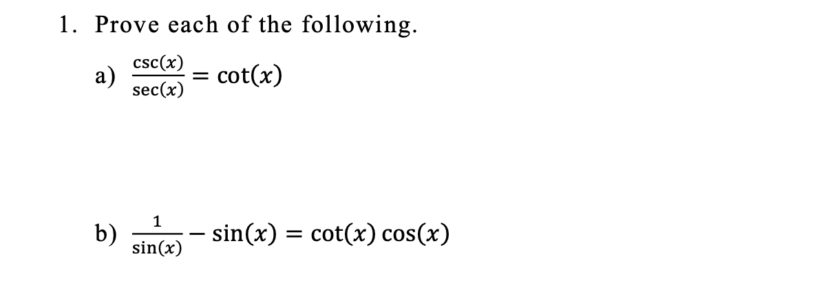 Solved 1. Prove each of the following. a) | Chegg.com