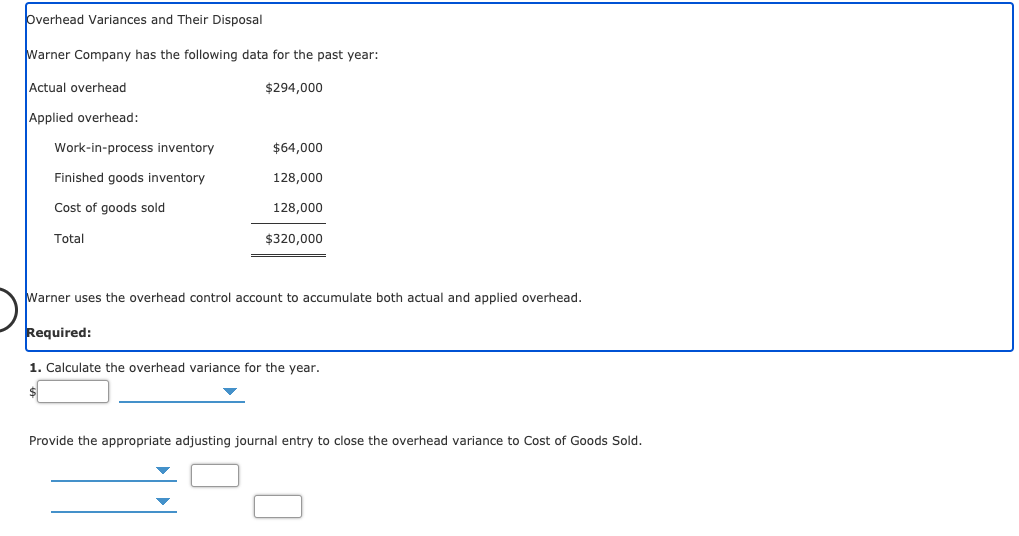 Solved Overhead Variances and Their Disposal Warner Company | Chegg.com