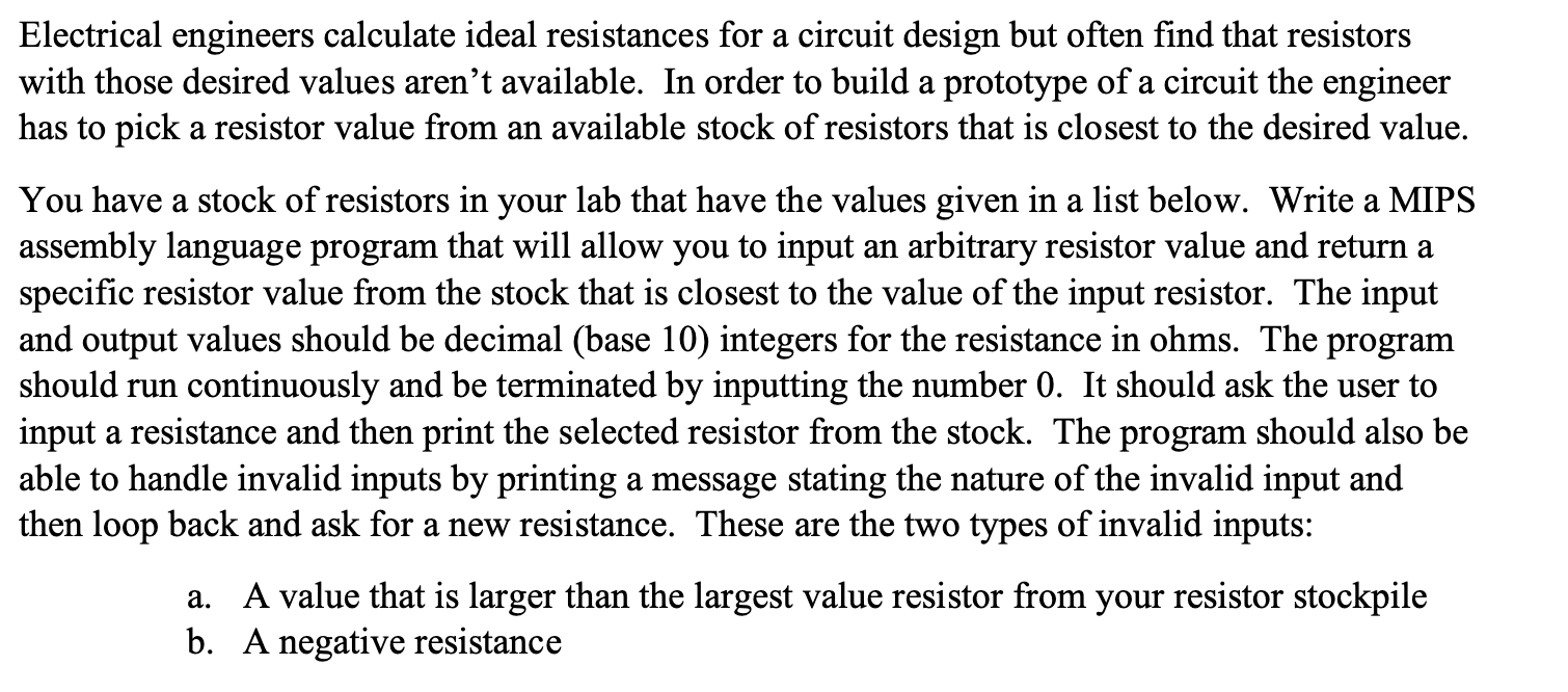 Solved Electrical engineers calculate ideal resistances for Circuit Diagram
