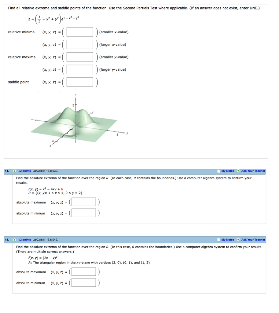 Solved Find all relative extrema and saddle points of the | Chegg.com