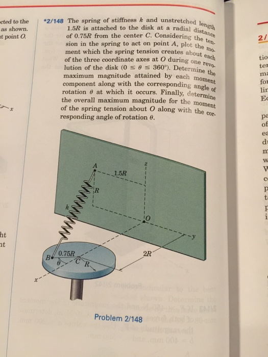 Solved cted to the 2/148 The spring of stiffness k and | Chegg.com