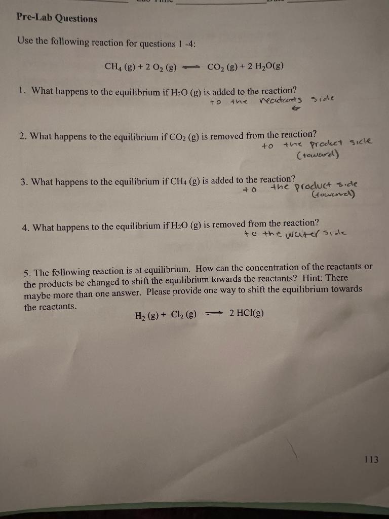 Solved Pre-Lab Questions Use The Following Reaction For | Chegg.com