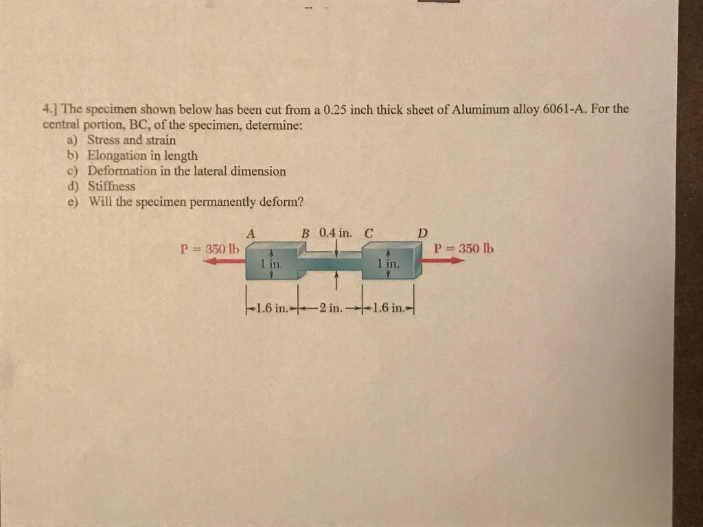 Solved 4.1 The specimen shown below has been cut from a 0.25 | Chegg.com