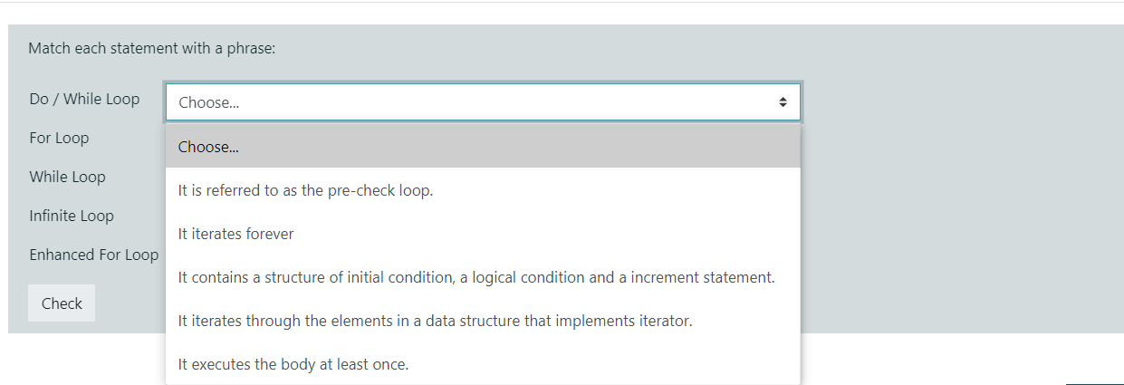Solved Match each statement with a phrase: Do / While Loop | Chegg.com
