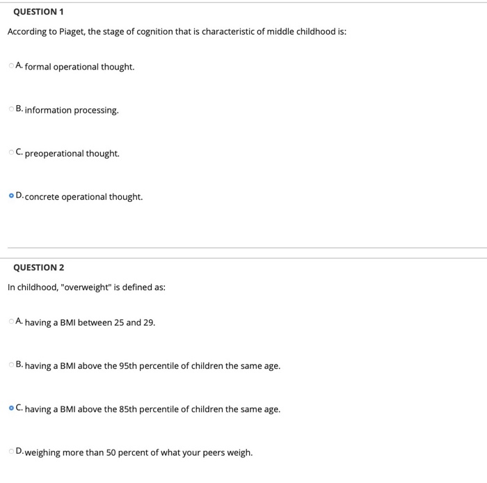 Solved QUESTION 1 According to Piaget the stage of Chegg