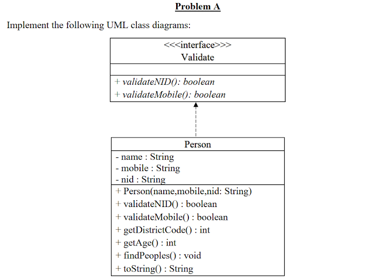 Solved Problem A Implement the following UML class diagrams: | Chegg.com