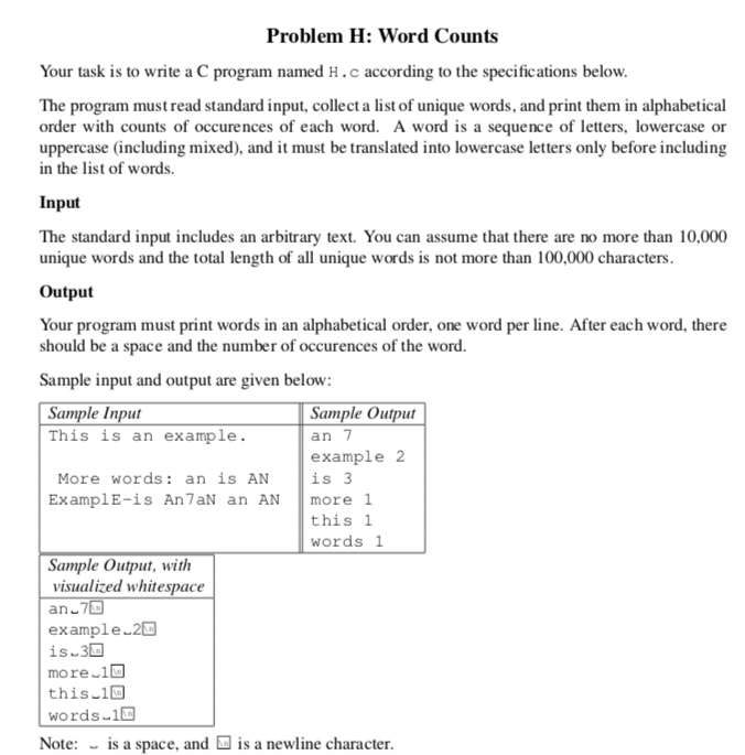 Solved Problem H: Word Counts Your task is to write a C | Chegg.com