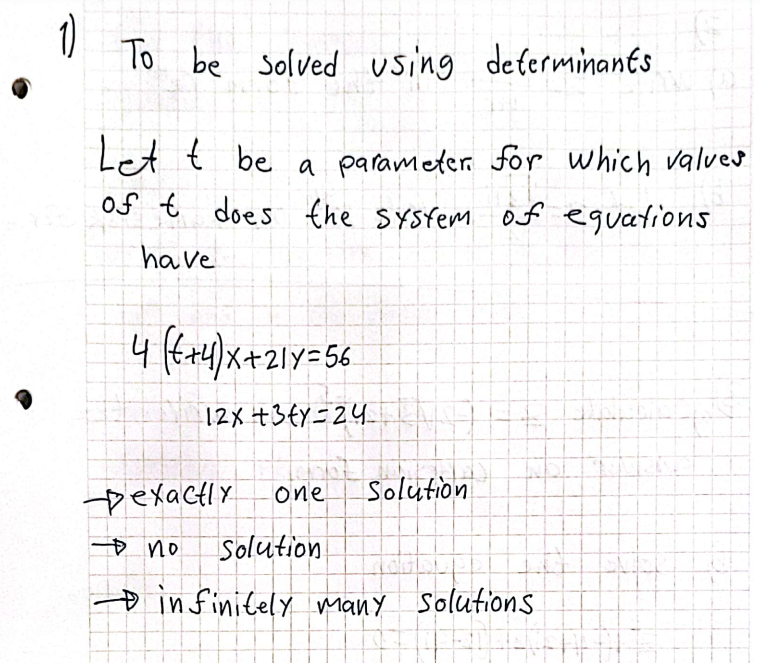 Solved To be solved using determinants Let t be a parameter. | Chegg.com