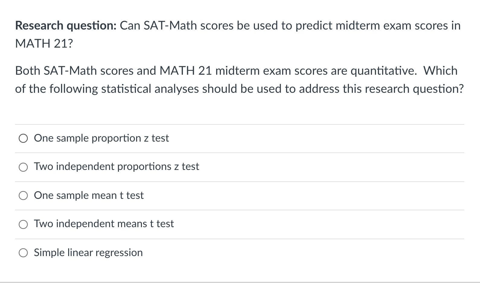 Solved Research question: Can SAT-Math scores be used to | Chegg.com
