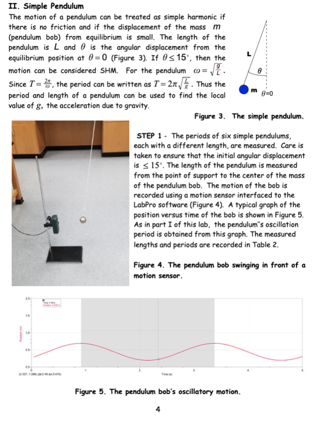 Solved II. Simple Pendulum The motion of a pendulum can be | Chegg.com