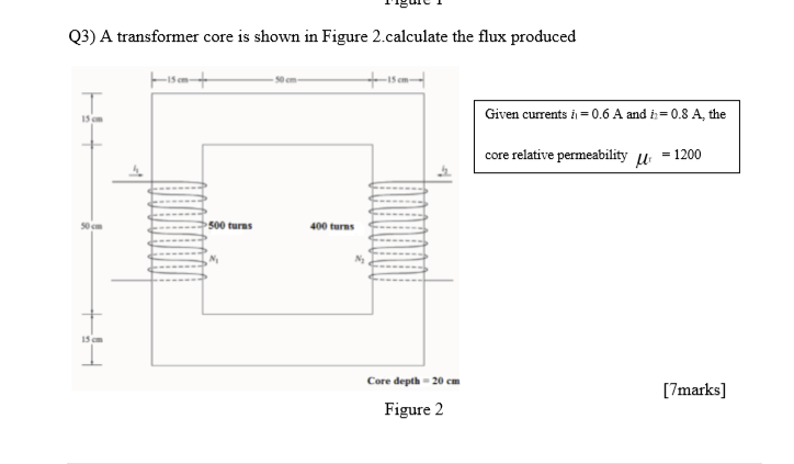 Solved (3) A transformer core is shown in Figure 2.calculate | Chegg.com