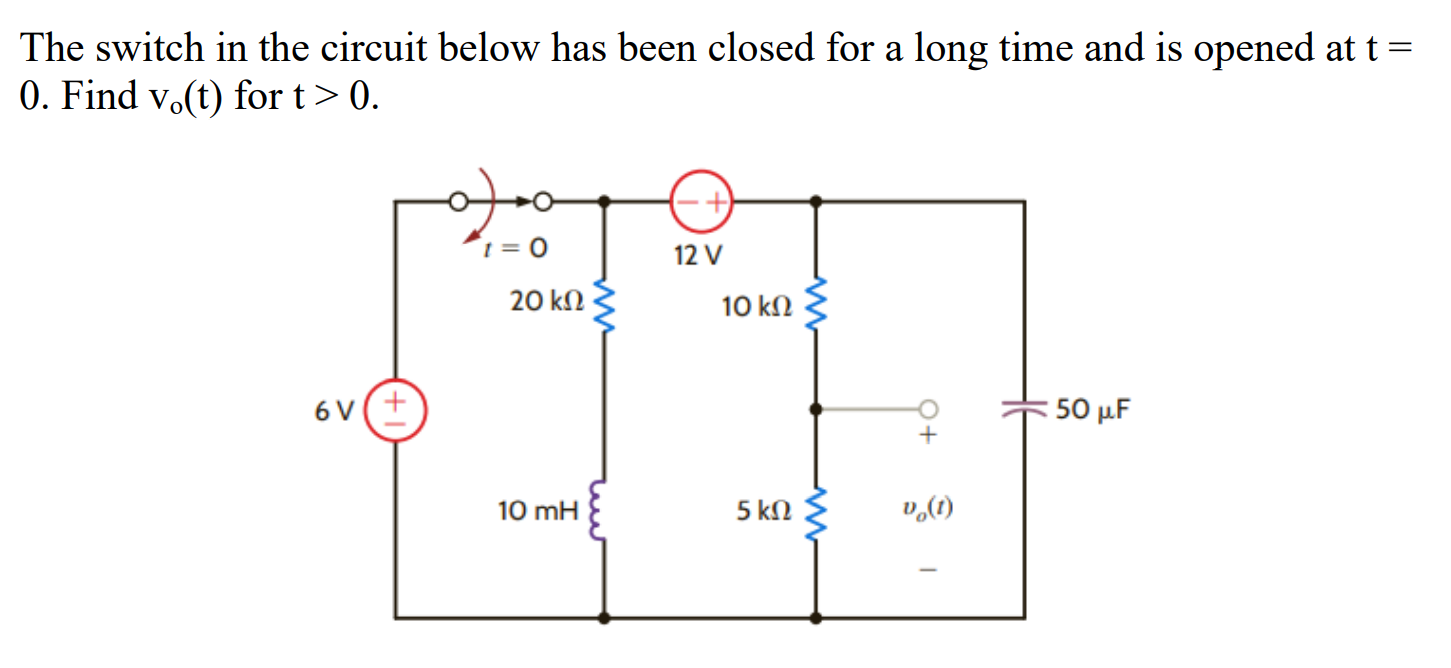 Solved The switch in the circuit below has been closed for a | Chegg.com
