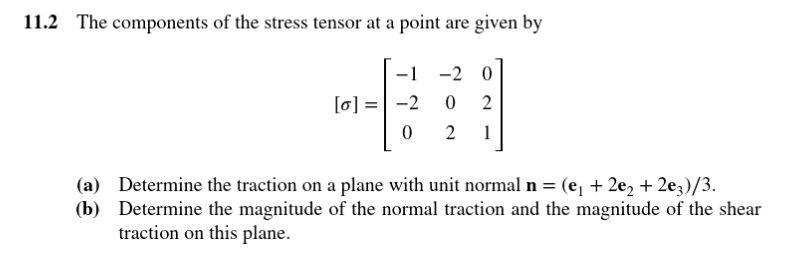 Solved 11.2 The components of the stress tensor at a point | Chegg.com