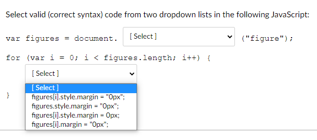 Solved Select valid (correct syntax) code from two dropdown | Chegg.com image.
