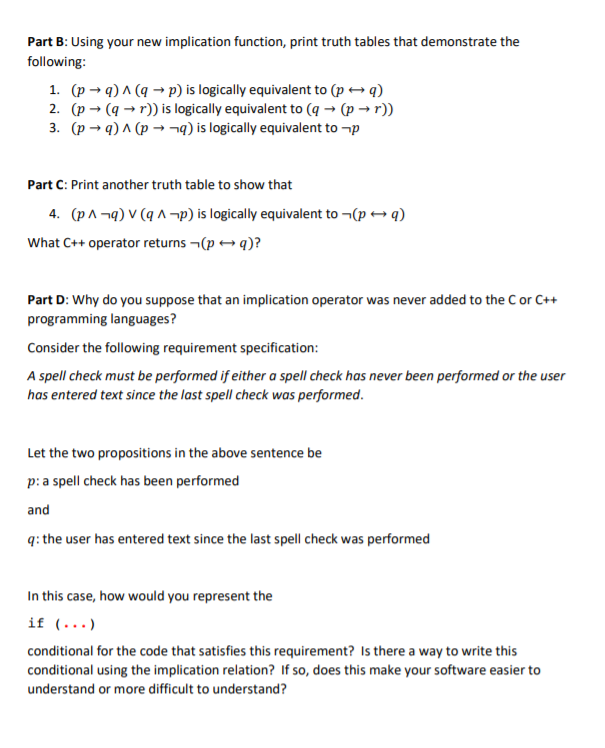 Solved Part B: Using your new implication function, print | Chegg.com