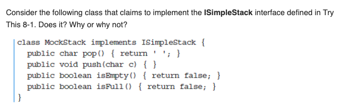 Solved Consider the following class that claims to implement | Chegg.com