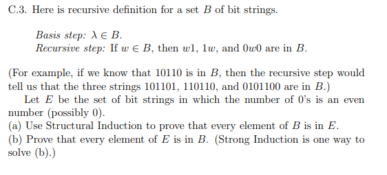 Solved C.3. Here Is Recursive Definition For A Set B Of Bit | Chegg.com