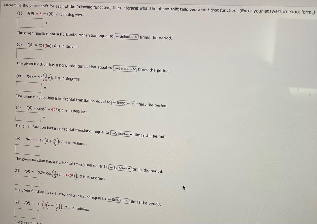 Solved Determine the phase shift for each of the following | Chegg.com
