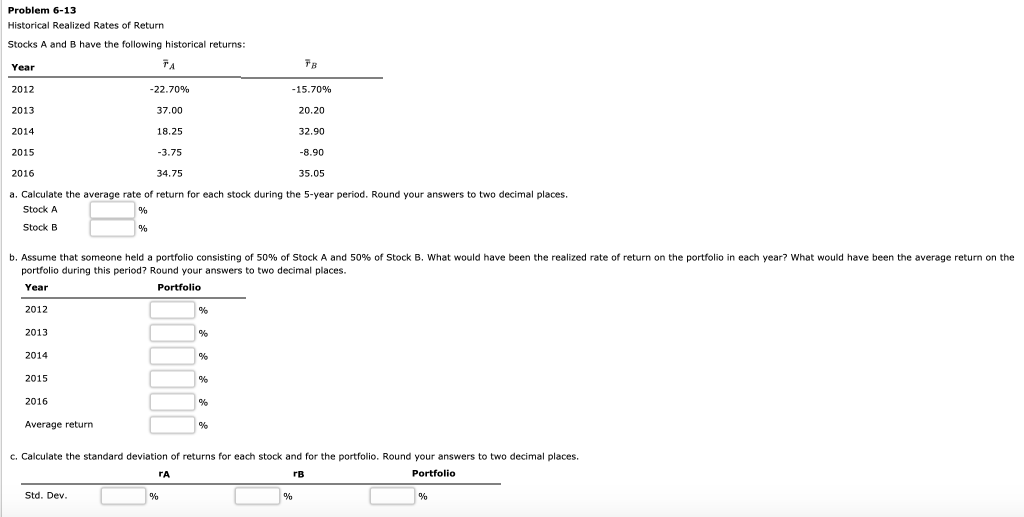 Problem 6-13 Historical Realized Rates of Return | Chegg.com