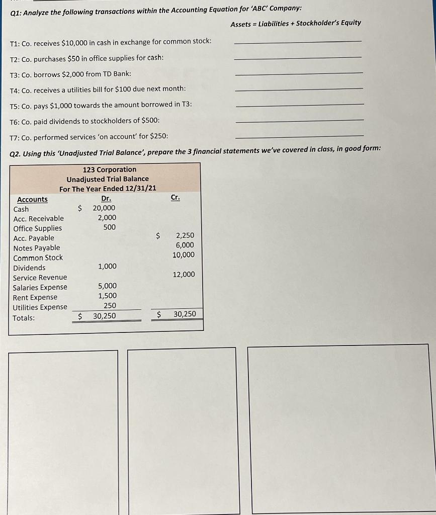 Solved Q1: Analyze the following transactions within the | Chegg.com