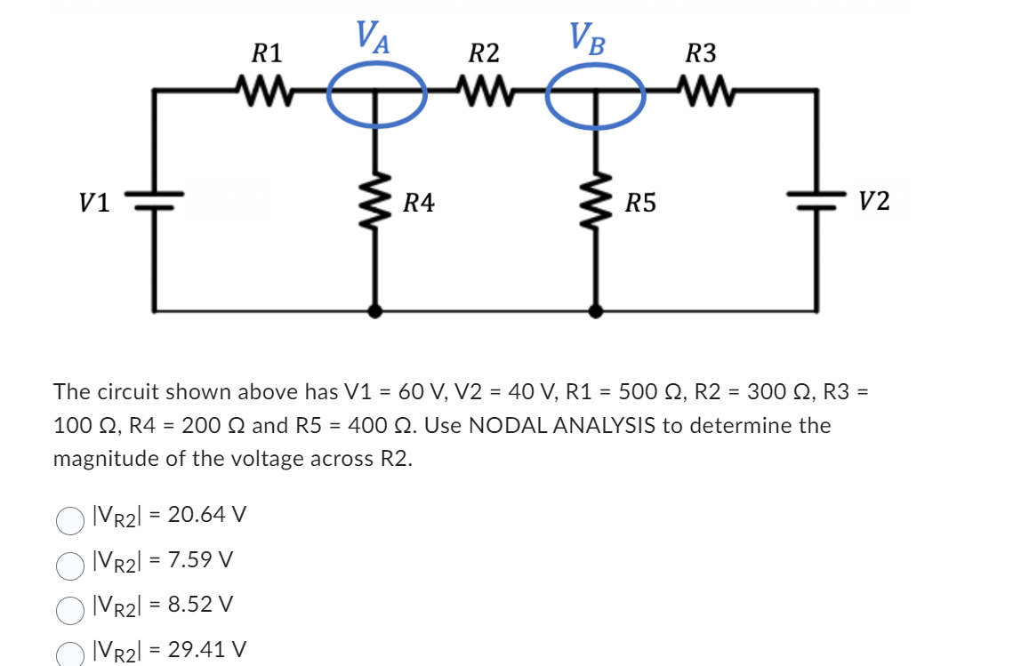 Solved The circuit shown above has V1=60 V, V2=40 | Chegg.com