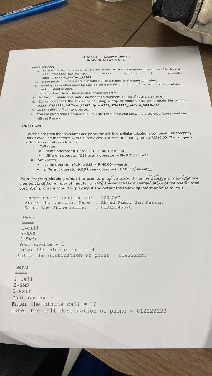 INSTRUCTIONS:
1. In the NetBeans, create a project name in your computer based on this format: A221_STLA1113_Lobtest_cyour ma