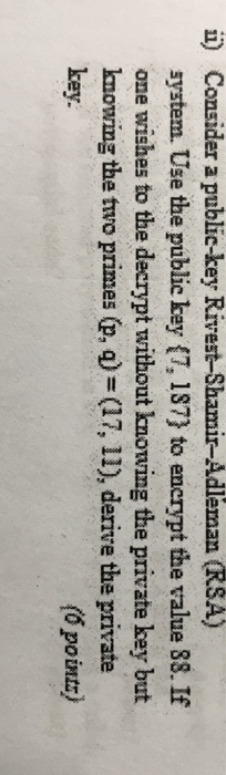 Solved Consider a public-key Rivest-Shamir-Adleman (RSA) | Chegg.com