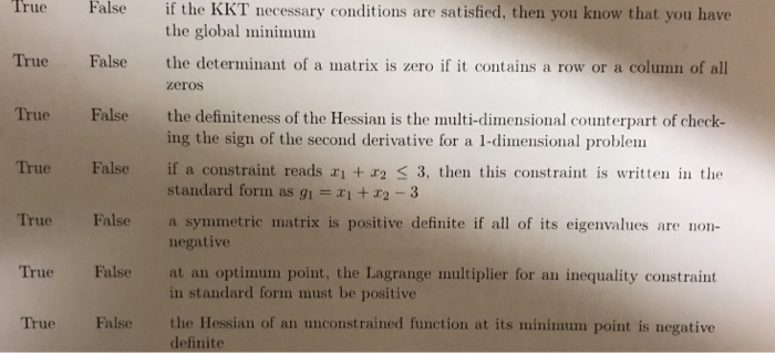 Solved True False if the KKT necessary conditions are | Chegg.com
