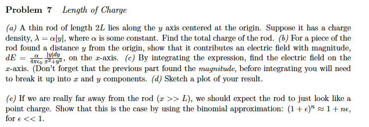 Solved Problem 7 Length of Charge (a) A thin rod of length | Chegg.com