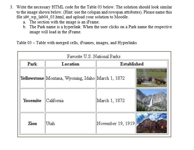 Solved Write the necessary HTML code for the Table 03 | Chegg.com