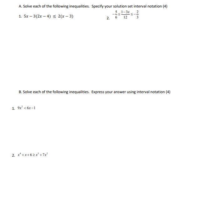 Solved A. Solve each of the following inequalities. Specify | Chegg.com