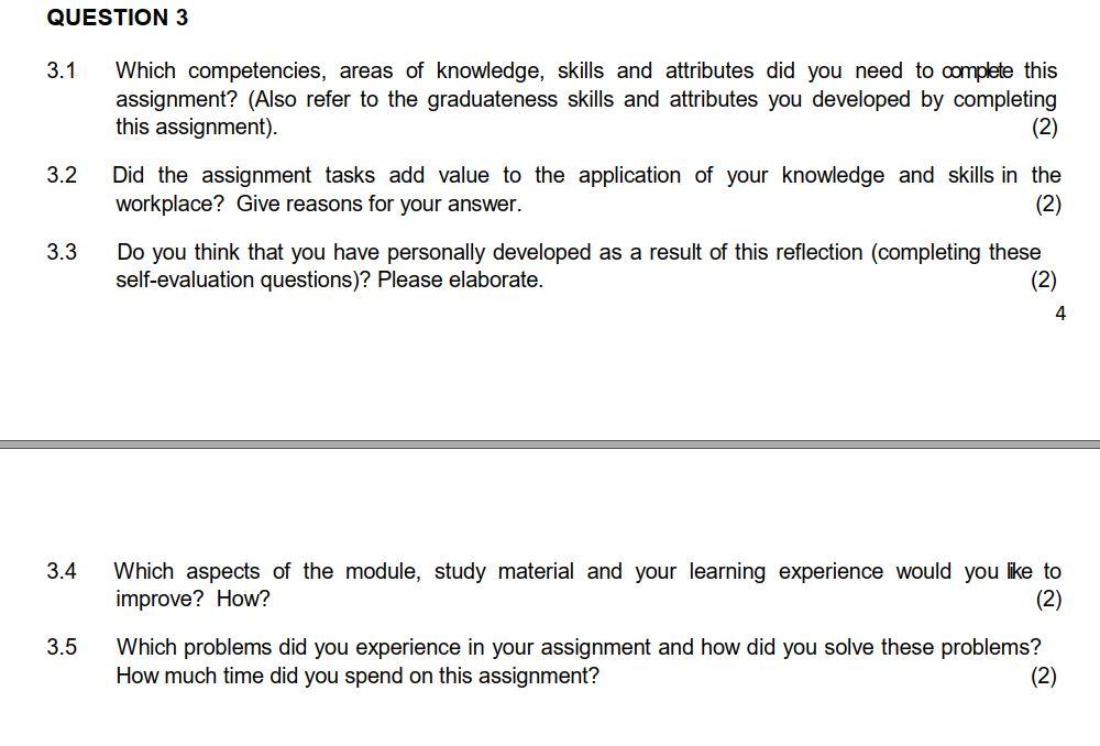 Solved QUESTION 3 3.1 Which competencies, areas of | Chegg.com