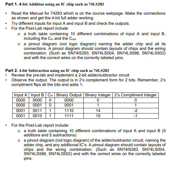 Solved Part 1. 4-bit Addition using an IC chip such as